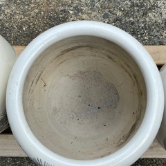 中古　灰付　火バチ　焼物 陶器製 水墨画 墨 火鉢 睡蓮鉢 金魚鉢 メダカ鉢の画像