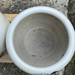 中古　灰付　火バチ　焼物 陶器製 水墨画 墨 火鉢 睡蓮鉢 金魚鉢 メダカ鉢の画像