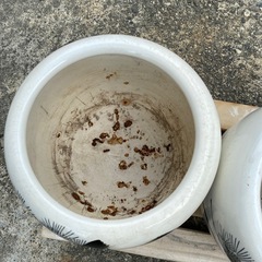中古　灰付　火バチ　焼物 陶器製 水墨画 墨 火鉢 睡蓮鉢 金魚鉢 メダカ鉢の画像