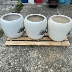 中古　灰付　火バチ　焼物 陶器製 水墨画 墨 火鉢 睡蓮鉢 金魚鉢 メダカ鉢の画像