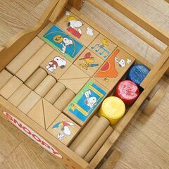 スヌーピー 手押し車つみき 積み木 木製 SNOOPY 昭和レトロ 知育玩具 札幌市 清田区 平岡の画像
