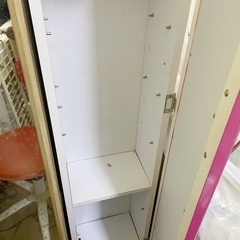 中古　ボックスミラー　全身鏡　収納　棚　扉付き　ピンク　ホワイト　の画像