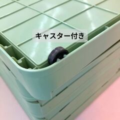 キャスター付き 折り畳み 収納 ボックス ケース 5つセット 積み重ね可能 グリーン 緑色  折りたたみの画像