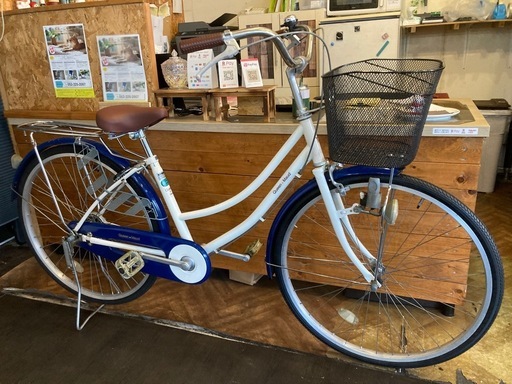 【前輪タイヤ新品！】シングルギア　26インチ自転車　ホワイト×ブルー