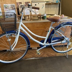 【前輪タイヤ新品！】シングルギア　26インチ自転車　ホワイト×ブルーの画像