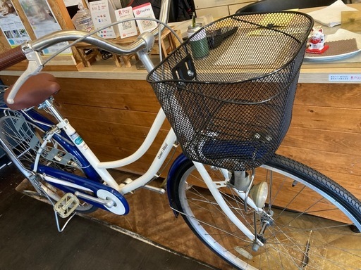 【前輪タイヤ新品！】シングルギア　26インチ自転車　ホワイト×ブルー