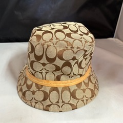 COACH シグネチャー バケットハット ベージュ 裏オレンジ 帽子 コーチ 中古品 ①の画像