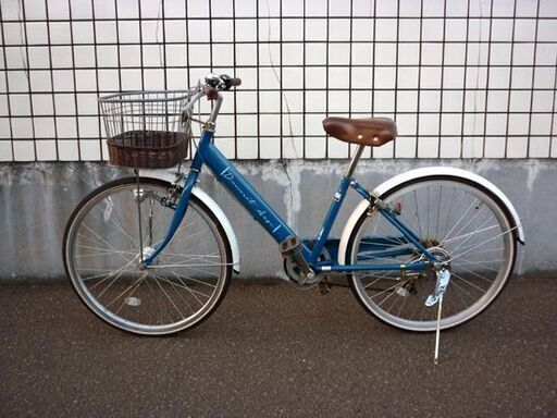☆自転車 ジュニアサイクル 24インチ 6段変速 ブルー×ホワイト カゴ付き 6段切替 ライト点灯 札幌 北20条店