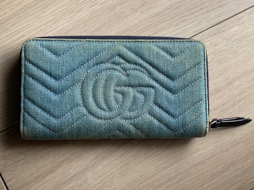 GUCCI GGマーモント花柄刺繍 長財布 デニム