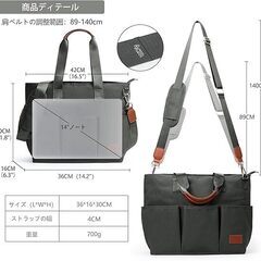 【新品】トートバッグ ショルダーバッグ ポケット多い 多機能 自立 大容量 肩掛け 工具入れの画像