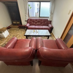 応接セット　３人掛け+１人掛け×2+大理石天板デーブルの画像