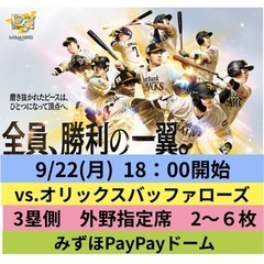 9月22日(月)ホークスvs オリックス  3塁側   外野指定...