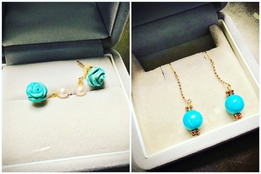 20万円相当！　激安処分！　カリスマ製作の激レア貴重アクセサリー！／想い出詰まったK18ターコイズピアス2組〜未使用美品