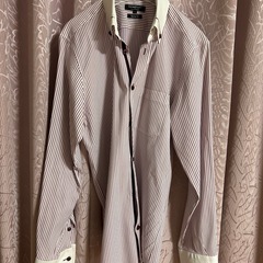 メンズメルローズ　COMPLET ナローフィット 長袖シャツ 赤ストライプの画像