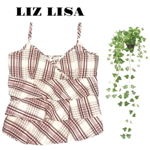 【美品】リズリサ❤三段フリルキャミソール　ティアード　チェック柄