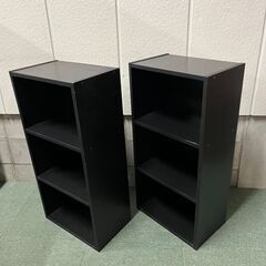 3段 カラーボックス 2個セット 本棚 飾り棚 収納棚 黒 木製 幅44cm×奥行27.5cm×高さ89cmの画像