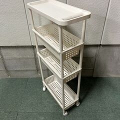 3段 収納ラック キッチンラック キャスター付 調味料 小物入れ 隙間収納 プラスチック製 ホワイト 幅48cm×奥行22cm×高さ101cmの画像