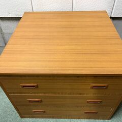 木製 3段 チェスト 手前 奥 収納 6ヶ所 前後引出 整理箪笥 幅74cm×奥行74cm×高さ61cm の画像