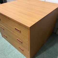 木製 3段 チェスト 手前 奥 収納 6ヶ所 前後引出 整理箪笥 幅74cm×奥行74cm×高さ61cm の画像