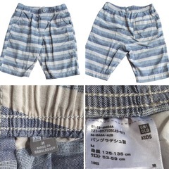 2枚組✨UNIQLO ボーダー ハーフパンツ ピンク ブルー 130 半パンの画像