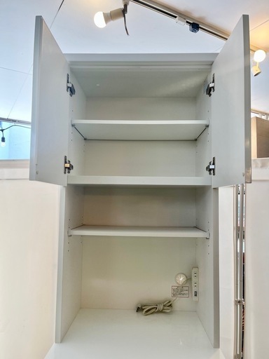 《売約済》ニトリ レジューム NITORI レンジボード キッチンボード 食器棚 キッチン収納 家電収納 スライド棚 コンセント付き レンジ台 ホワイト 食器収納 炊飯器置き台 キッチンラック resume kitchen board cabinet cupboard リユース リサイクル nitori