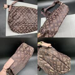 M349 christian olivier クリスチャンオリビエ ショルダーバッグ ナイロン 総柄 斜め掛け 中古　レディースバッグ　ピンクブラウン系の画像