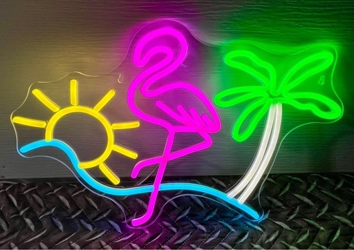 新品 LEDネオンサイン フラミンゴ ヤシの木 太陽 波 ハワイ ネオン管風 オシャレ雑貨