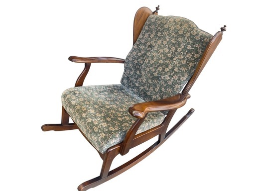 ◯★Karimoku カリモク ロッキングチェア 椅子 揺り椅子 木製 花柄 ヴィンテージ コロニアルシリーズ? 高級家具メーカー イス グリーン 緑