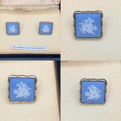I338　ウェッジウッド Wedgwood セント・ジョージとドラゴン カフス カフリンクス　ジャスパーブルー Wedgwoodの画像