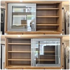 【超美品‼️】定価31万♪ 河口家具製作所 ウォールナット無垢材 120cm幅キッチンボード 食器棚 収納家具 ミドルブラウン♪の画像
