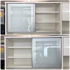 【超美品‼️】定価52万♪ 高級 松田家具 156cm幅キッチンボード 食器棚 収納家具 鏡面仕上げホワイト♪の画像