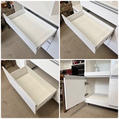 【超美品‼️】定価52万♪ 高級 松田家具 156cm幅キッチンボード 食器棚 収納家具 鏡面仕上げホワイト♪の画像