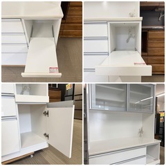 【超美品‼️】定価96,990円♪ ニトリ 120cm幅キッチンボード(レジューム120) 食器棚 収納家具 鏡面仕上げホワイト♪の画像