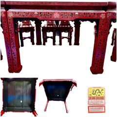 超希少！中国美術 螺鈿細工 漆塗 ダイニングセット 11点 JINLONG 金龍の画像