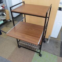 幅56㎝ キャスター付き レンジラック 奥行45×高さ100㎝ レンジ台 ブラウン×ブラック 札幌 北20条店の画像