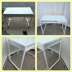 [八6204]  パソコンデスク  カラーホワイト  天板ガラス  外形寸法  幅100cm  奥行き50cm  高さ72cm の画像