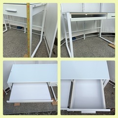 [八6204]  パソコンデスク  カラーホワイト  天板ガラス  外形寸法  幅100cm  奥行き50cm  高さ72cm の画像