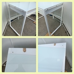 [八6204]  パソコンデスク  カラーホワイト  天板ガラス  外形寸法  幅100cm  奥行き50cm  高さ72cm の画像