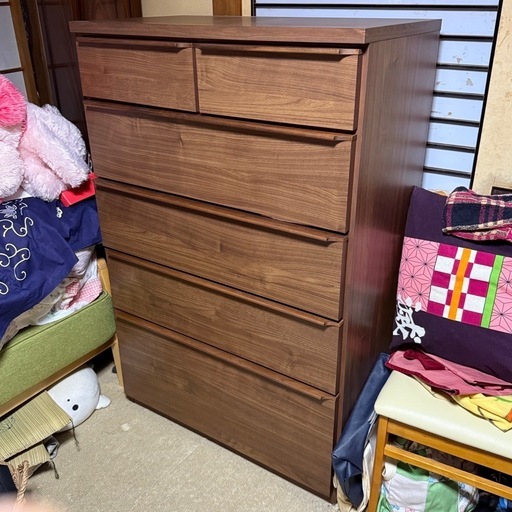 値下げ　洋服タンス　5段　チェスト　収納家具　木製　ダークブラウン