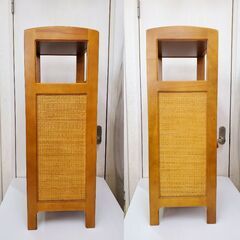 ※ Karimoku カリモク ラタン 籐製 キャビネット 電話台 FAX台 飾り台 飾り棚 花台 サイドチェスト 木製 籐張り A9006 レトロ◆近隣配送無料 買取帝国 朝霞店の画像