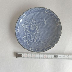 陶器小皿、藍染め柄、波ボタン、10皿、未使用品、の画像