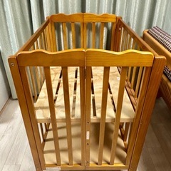 大和屋 パタン 折りたたみ ミニベビーベッド 木製 ベット　引き取り限定の画像