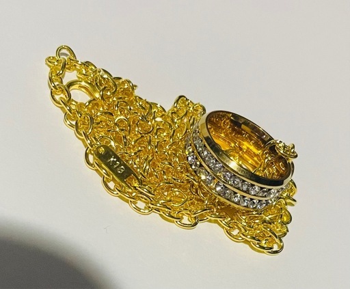 【1点限り!!!】K18刻印　金リングネックレス 男女兼用 luxury 18金GF おしゃれ GOLD
