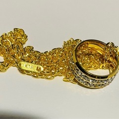 【1点限り】K18刻印有り 金リングネックレス 男女兼用 luxury 18金GF おしゃれ GOLD の画像