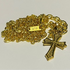 【2点限り】K18刻印有り GOLDクロスネックレス 男女兼用 ペア・お揃い可能 18金GF  luxury 十字架 シンプル  の画像
