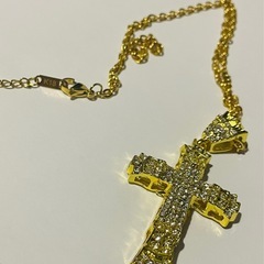 【1点限り】K18刻印有り 金クロスネックレス 男女兼用  luxury 18金GF 十字架　ゴージャスクロス の画像