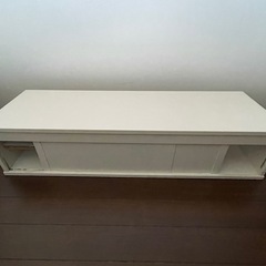 【オーク材突板の収納家具／AVラック】幅110cm・スライド扉タイプ・白ペンキ塗りあり の画像