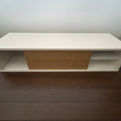 【オーク材突板の収納家具／AVラック】幅110cm・スライド扉タイプ・白ペンキ塗りあり の画像