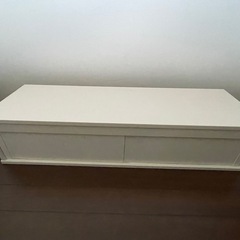 【オーク材突板の収納家具／AVラック】幅110cm・スライド扉タイプ・白ペンキ塗りあり の画像