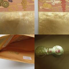 袋帯 西陣織 王朝華 引き箔 正絹 金糸 季節の花々文様 金色ｘ多色 ゴールド系 六通柄 フォーマル 未仕立て 礼装 長さ450cm【中古】 【キモノオフ野々市若松店】の画像